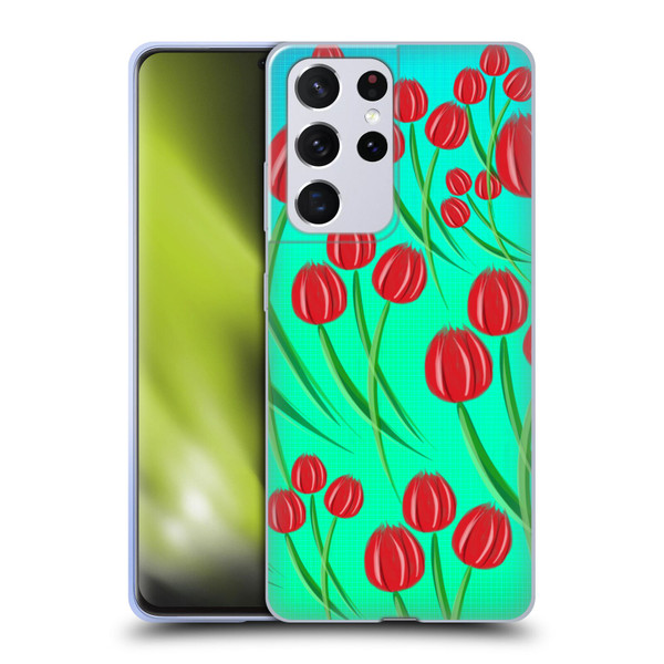 Grace Illustration Lovely Floral Red Tulips Soft Gel Case for Samsung Galaxy S21 Ultra 5G