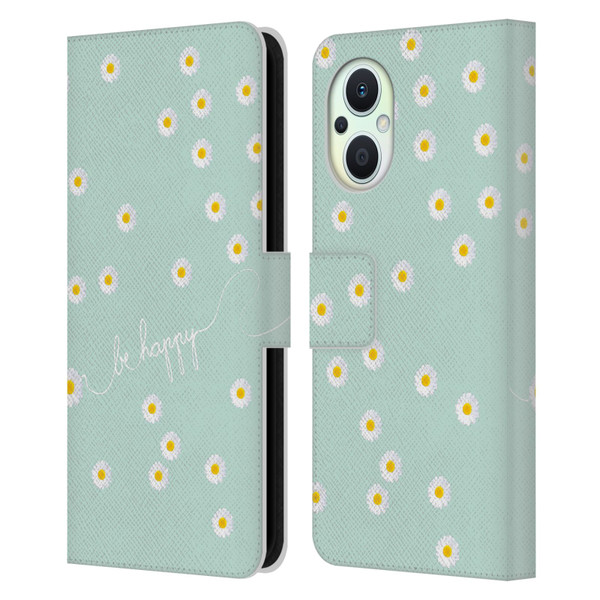 Monika Strigel Happy Daisy Mint Leather Book Wallet Case Cover For OPPO Reno8 Lite