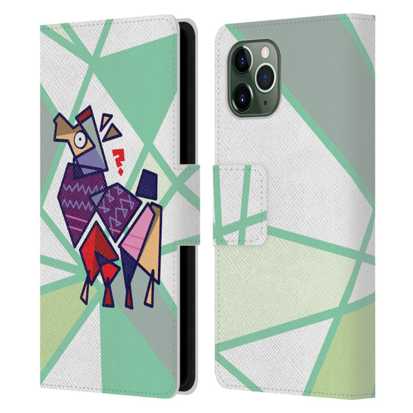 Grace Illustration Llama Cubist Leather Book Wallet Case Cover For Apple iPhone 11 Pro
