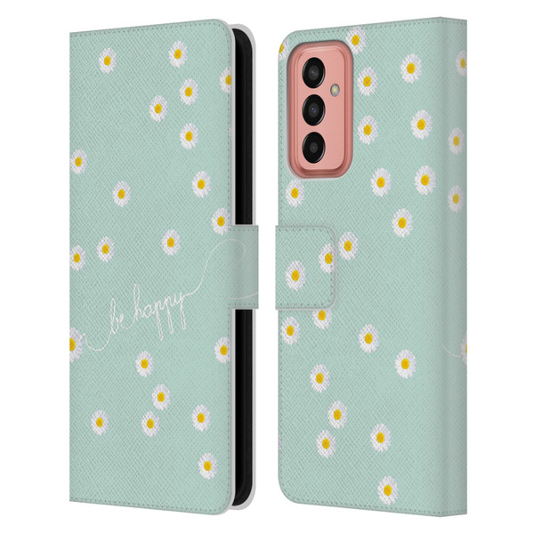 Monika Strigel Happy Daisy Mint Leather Book Wallet Case Cover For Samsung Galaxy M13 (2022)