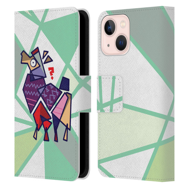Grace Illustration Llama Cubist Leather Book Wallet Case Cover For Apple iPhone 13 Mini