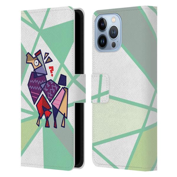 Grace Illustration Llama Cubist Leather Book Wallet Case Cover For Apple iPhone 13 Pro Max