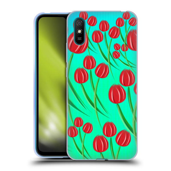 Grace Illustration Lovely Floral Red Tulips Soft Gel Case for Xiaomi Redmi 9A / Redmi 9AT