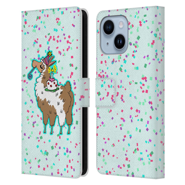 Grace Illustration Llama Birthday Leather Book Wallet Case Cover For Apple iPhone 14 Plus