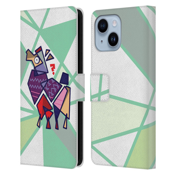 Grace Illustration Llama Cubist Leather Book Wallet Case Cover For Apple iPhone 14 Plus