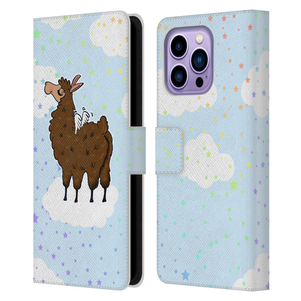 Grace Illustration Llama Pegasus Leather Book Wallet Case Cover For Apple iPhone 14 Pro Max