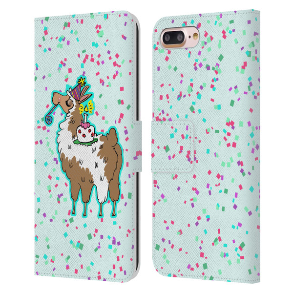 Grace Illustration Llama Birthday Leather Book Wallet Case Cover For Apple iPhone 7 Plus / iPhone 8 Plus
