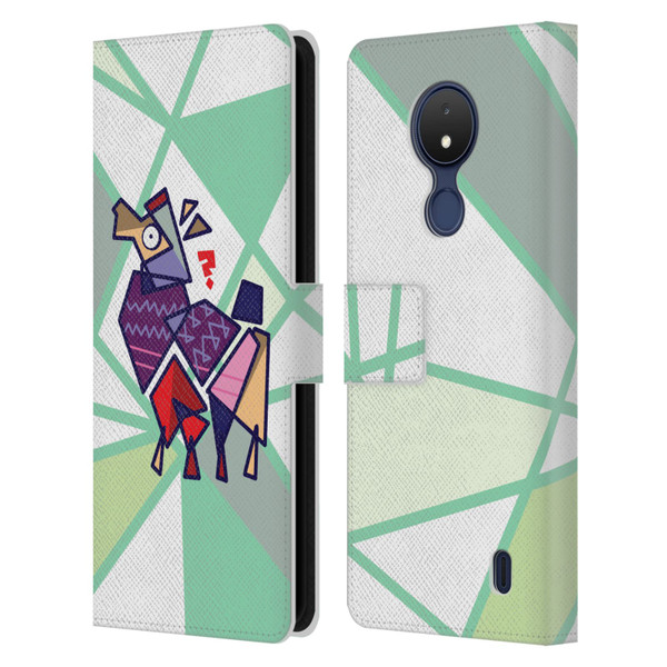 Grace Illustration Llama Cubist Leather Book Wallet Case Cover For Nokia C21