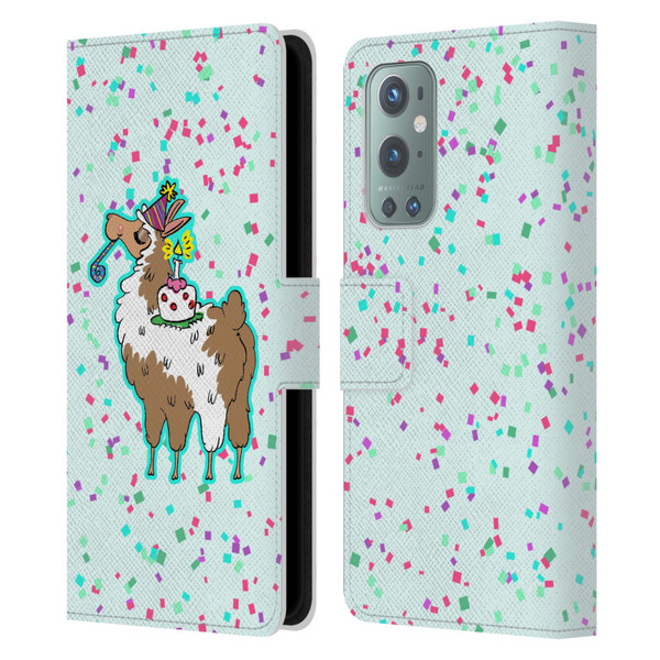 Grace Illustration Llama Birthday Leather Book Wallet Case Cover For OnePlus 9