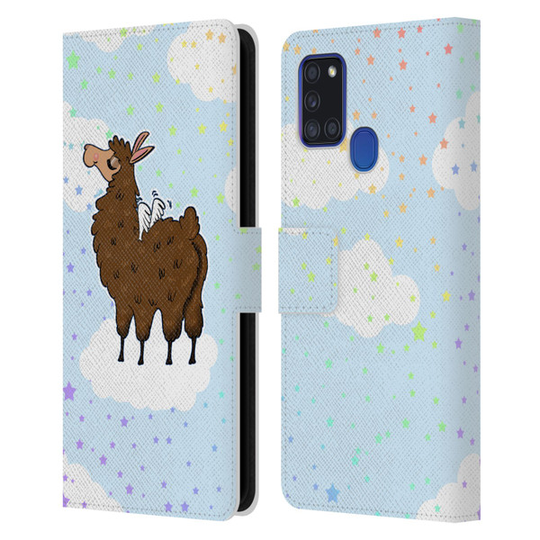 Grace Illustration Llama Pegasus Leather Book Wallet Case Cover For Samsung Galaxy A21s (2020)