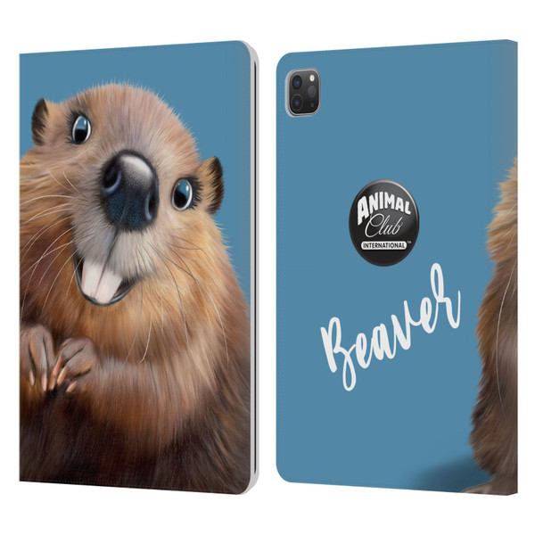 Animal Club International Faces Beaver Leather Book Wallet Case Cover For Apple iPad Pro 11 2020 / 2021 / 2022