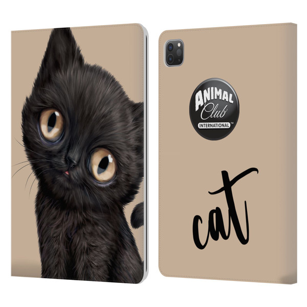 Animal Club International Faces Black Cat Leather Book Wallet Case Cover For Apple iPad Pro 11 2020 / 2021 / 2022