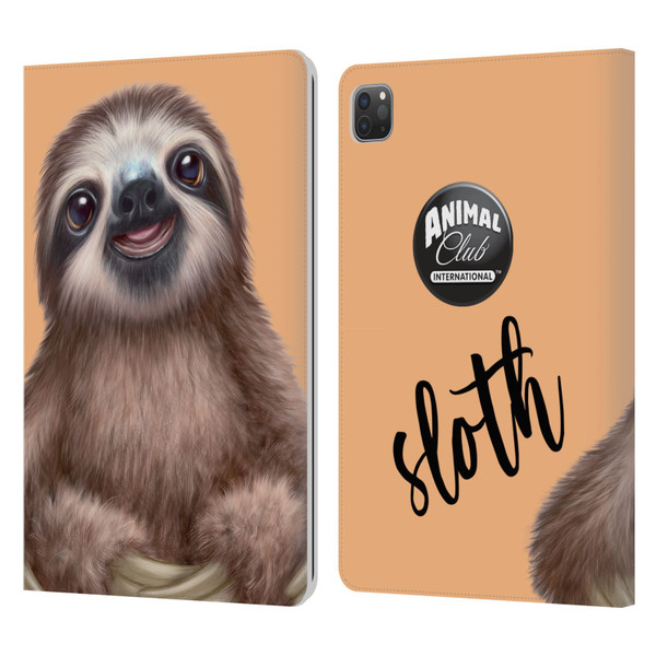 Animal Club International Faces Sloth Leather Book Wallet Case Cover For Apple iPad Pro 11 2020 / 2021 / 2022