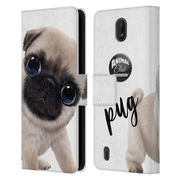 Animal Club International Faces Pug Leather Book Wallet Case Cover For Nokia C01 Plus/C1 2nd Edition