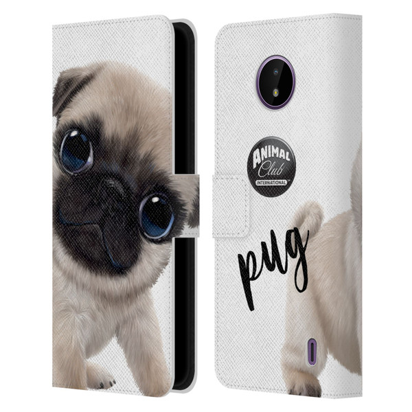 Animal Club International Faces Pug Leather Book Wallet Case Cover For Nokia C10 / C20
