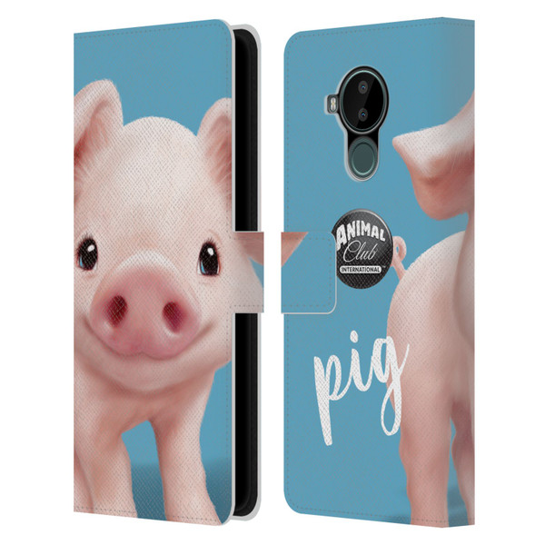 Animal Club International Faces Pig Leather Book Wallet Case Cover For Nokia C30