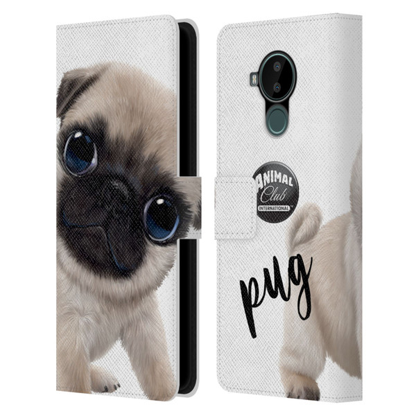 Animal Club International Faces Pug Leather Book Wallet Case Cover For Nokia C30