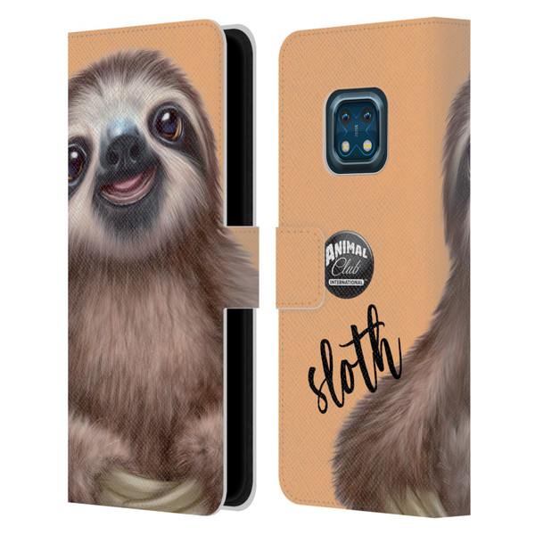 Animal Club International Faces Sloth Leather Book Wallet Case Cover For Nokia XR20