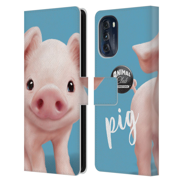 Animal Club International Faces Pig Leather Book Wallet Case Cover For Motorola Moto G (2022)