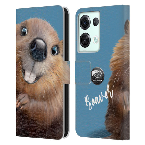 Animal Club International Faces Beaver Leather Book Wallet Case Cover For OPPO Reno8 Pro
