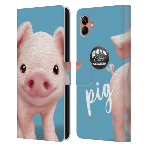 Animal Club International Faces Pig Leather Book Wallet Case Cover For Samsung Galaxy A04 (2022)