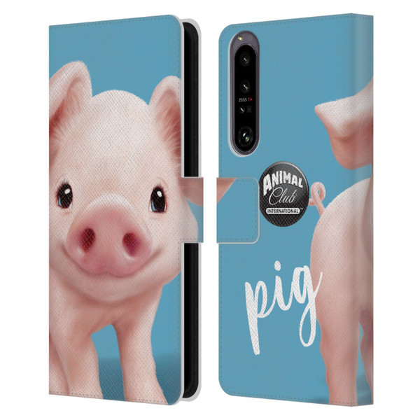 Animal Club International Faces Pig Leather Book Wallet Case Cover For Sony Xperia 1 IV