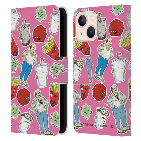 Aqua Teen Hunger Force Graphics Icons Leather Book Wallet Case Cover For Apple iPhone 13 Mini