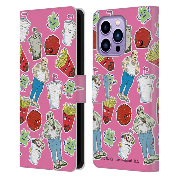 Aqua Teen Hunger Force Graphics Icons Leather Book Wallet Case Cover For Apple iPhone 14 Pro Max