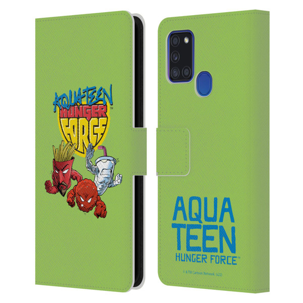 Aqua Teen Hunger Force Graphics Group Leather Book Wallet Case Cover For Samsung Galaxy A21s (2020)