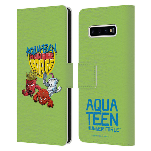 Aqua Teen Hunger Force Graphics Group Leather Book Wallet Case Cover For Samsung Galaxy S10+ / S10 Plus