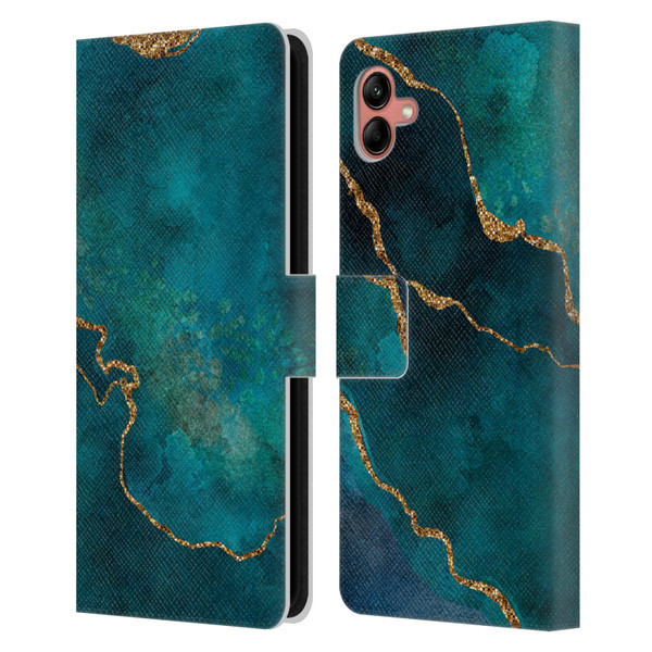 LebensArt Mineral Marble Glam Turquoise Leather Book Wallet Case Cover For Samsung Galaxy A04 (2022)