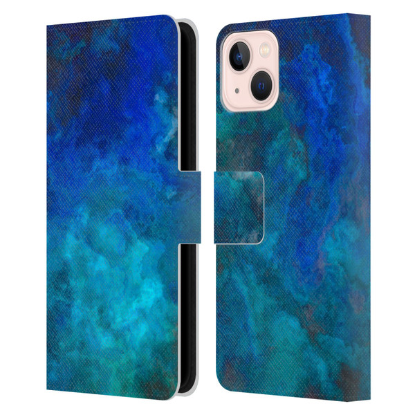 LebensArt Textures Blue Malachit Leather Book Wallet Case Cover For Apple iPhone 13