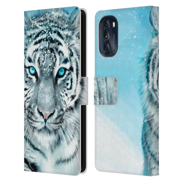 Aimee Stewart Animals White Tiger Leather Book Wallet Case Cover For Motorola Moto G (2022)