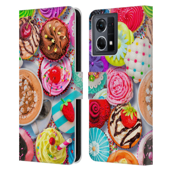 Aimee Stewart Colourful Sweets Cupcakes And Cocoa Leather Book Wallet Case Cover For OPPO Reno8 4G