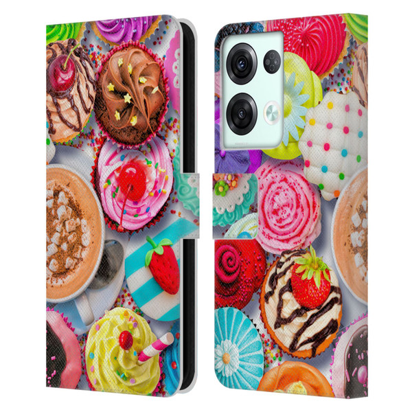 Aimee Stewart Colourful Sweets Cupcakes And Cocoa Leather Book Wallet Case Cover For OPPO Reno8 Pro