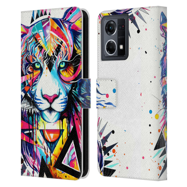 Pixie Cold Cats Shattered Tiger Leather Book Wallet Case Cover For OPPO Reno8 4G