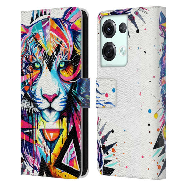 Pixie Cold Cats Shattered Tiger Leather Book Wallet Case Cover For OPPO Reno8 Pro