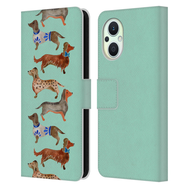 Cat Coquillette Animals Blue Dachshunds Leather Book Wallet Case Cover For OPPO Reno8 Lite