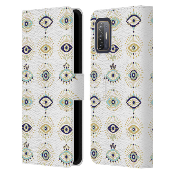 Cat Coquillette Linear White Evil Eyes Pattern Leather Book Wallet Case Cover For HTC Desire 21 Pro 5G