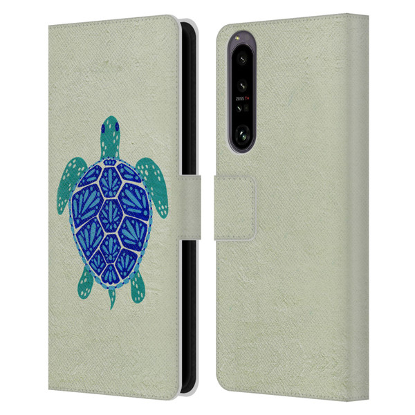 Cat Coquillette Sea Turtle Blue Leather Book Wallet Case Cover For Sony Xperia 1 IV