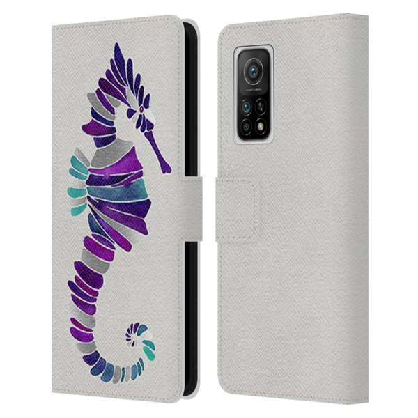 Cat Coquillette Sea Seahorse Purple Leather Book Wallet Case Cover For Xiaomi Mi 10T 5G