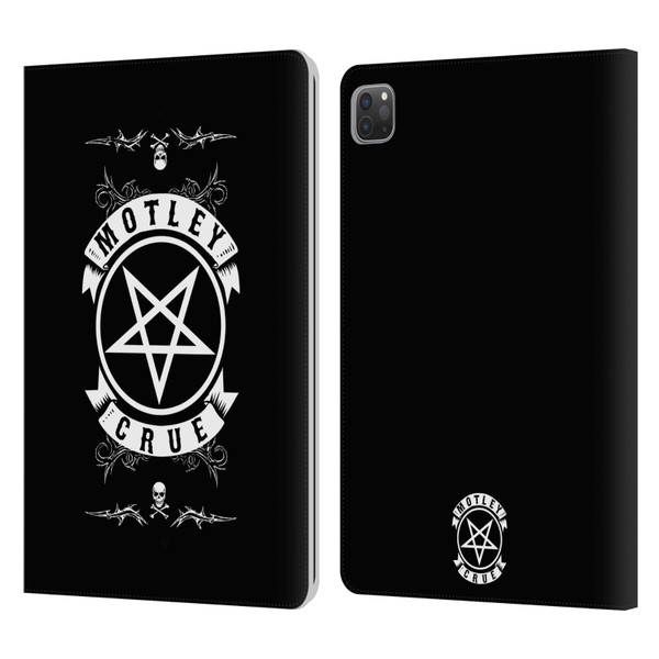 Motley Crue Logos Pentagram And Skull Leather Book Wallet Case Cover For Apple iPad Pro 11 2020 / 2021 / 2022