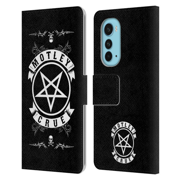 Motley Crue Logos Pentagram And Skull Leather Book Wallet Case Cover For Motorola Edge (2022)
