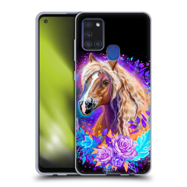 Sheena Pike Animals Purple Horse Spirit With Roses Soft Gel Case for Samsung Galaxy A21s (2020)