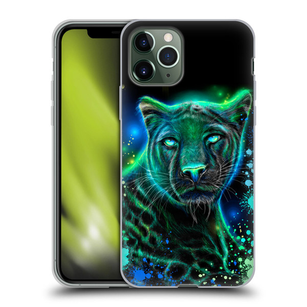 Sheena Pike Big Cats Neon Blue Green Panther Soft Gel Case for Apple iPhone 11 Pro