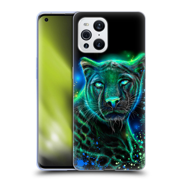 Sheena Pike Big Cats Neon Blue Green Panther Soft Gel Case for OPPO Find X3 / Pro