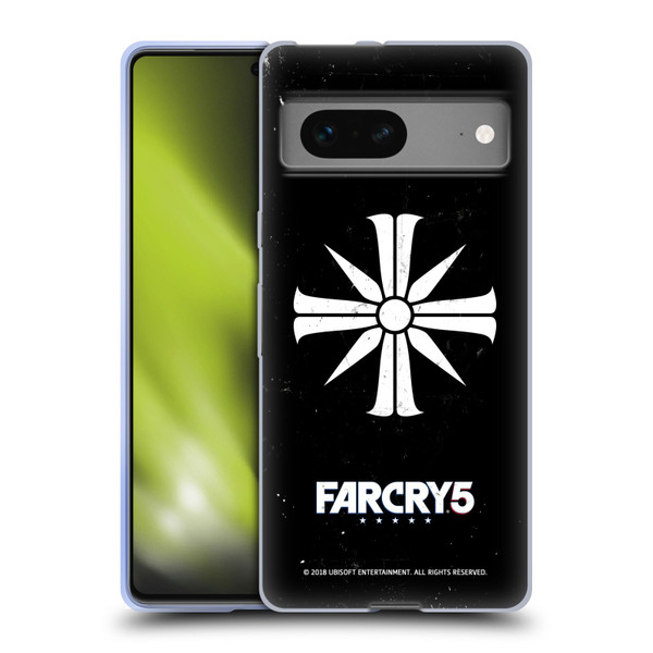 Far Cry 5 Key Art And Logo Distressed Look Cult Emblem Soft Gel Case for Google Pixel 7