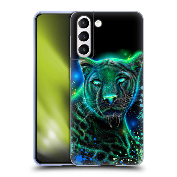 Sheena Pike Big Cats Neon Blue Green Panther Soft Gel Case for Samsung Galaxy S21 5G