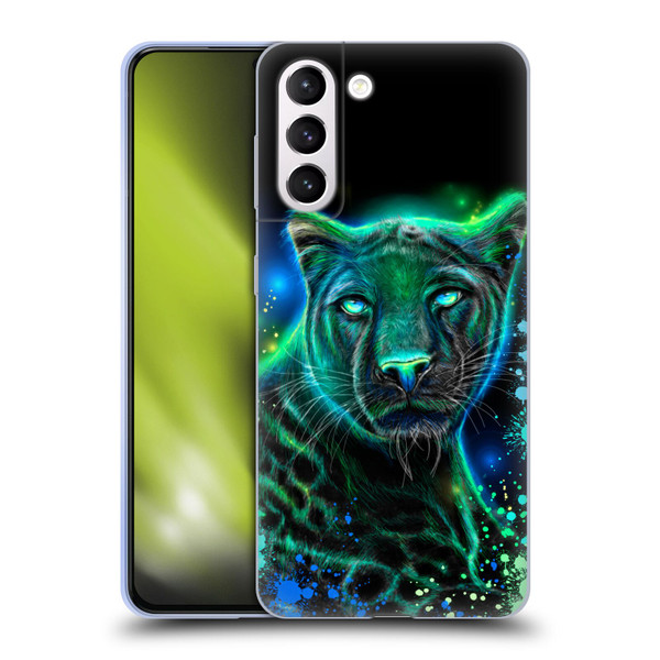 Sheena Pike Big Cats Neon Blue Green Panther Soft Gel Case for Samsung Galaxy S21+ 5G