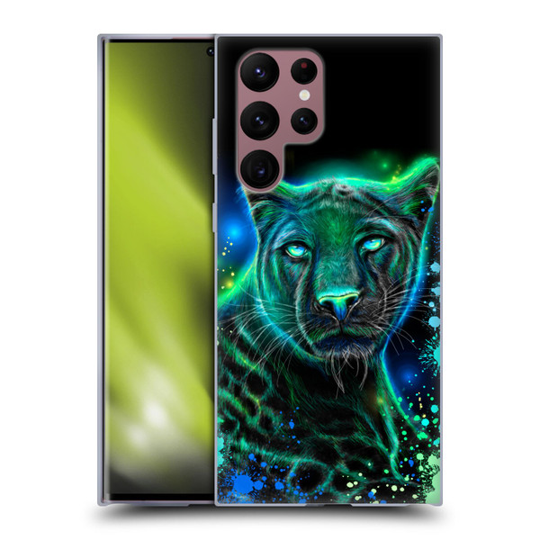 Sheena Pike Big Cats Neon Blue Green Panther Soft Gel Case for Samsung Galaxy S22 Ultra 5G